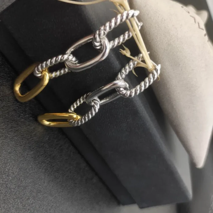 David Yurman Gold and Silver Cable Twist Hoop Earrings with Clasp Closure