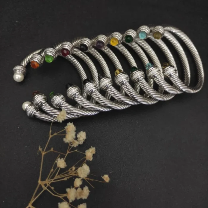 David Yurman 7mm Deep Green Diamond-Set Cable Cuff Bracelet