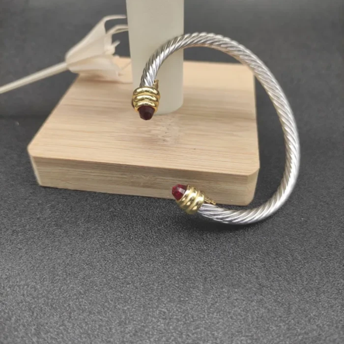 David Yurman 5mm Gold-End Red Diamond Cable Cuff Bracelet