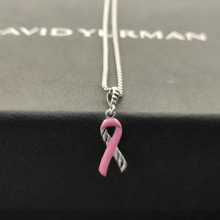 David Yurman Cable Twist Ribbon Pink Ceramic Pendant Necklace, Pendant Size 24.4 x 6.7mm, 1.5mm Chain, Length 45cm + 5cm