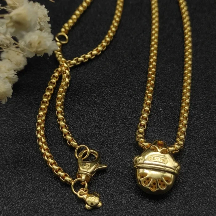 David Yurman Gold Cable Necklace with Half-Pavé Diamonds