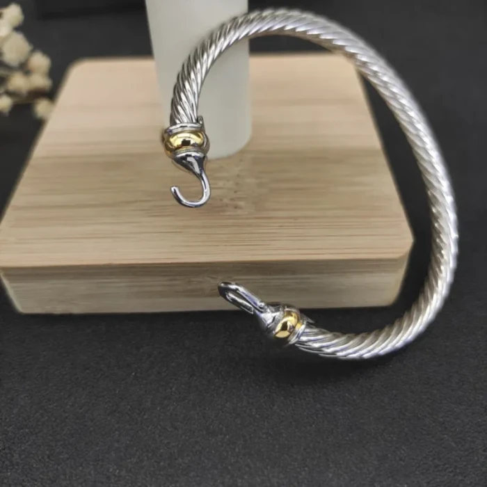 David Yurman 5mm Gold and Silver Hook-End Cable Cuff Bracelet