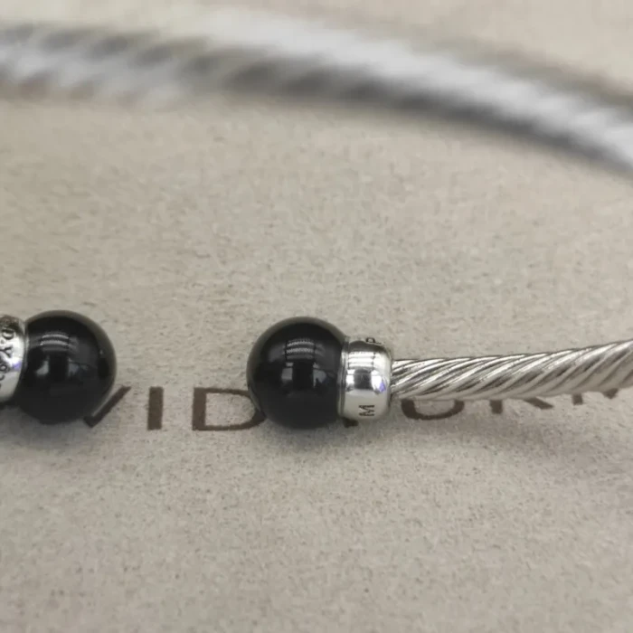David Yurman 3mm Silver Cable Bracelet with Black Onyx