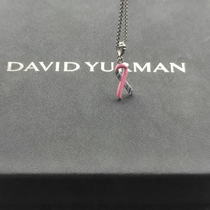 David Yurman Cable Twist Ribbon Pink Ceramic Pendant Necklace, Pendant Size 24.4 x 6.7mm, 1.5mm Chain, Length 45cm + 5cm