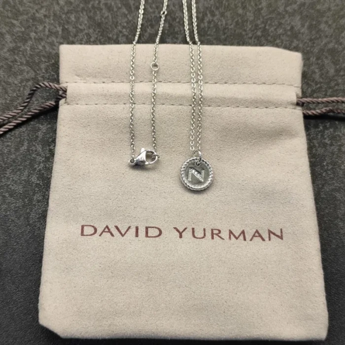 David Yurman Gold Diamond Initial N Disc Pendant Necklace