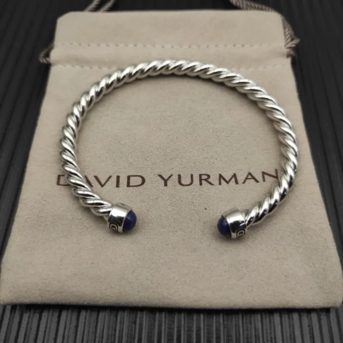 David Yurman 6mm Sterling Silver Lapis Lazuli Cable Cuff Bracelet