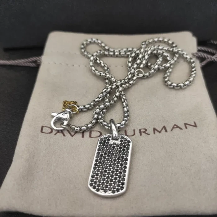 David Yurman Pavé Black Diamond Tag Necklace Multicolor