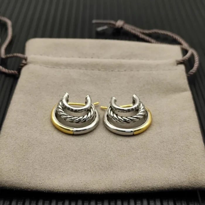 David Yurman 21x20mm Gold and Silver Triple Interlocking Hoop Earrings