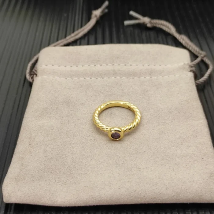 David Yurman Gold 2.8mm Petite Cable Purple Pavé Diamond Ring