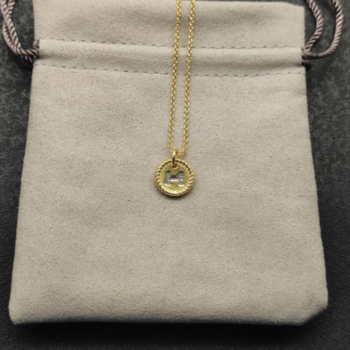 David Yurman Silver Diamond Letter H Round Pendant Necklace, Length 42cm + 3cm + 3cm