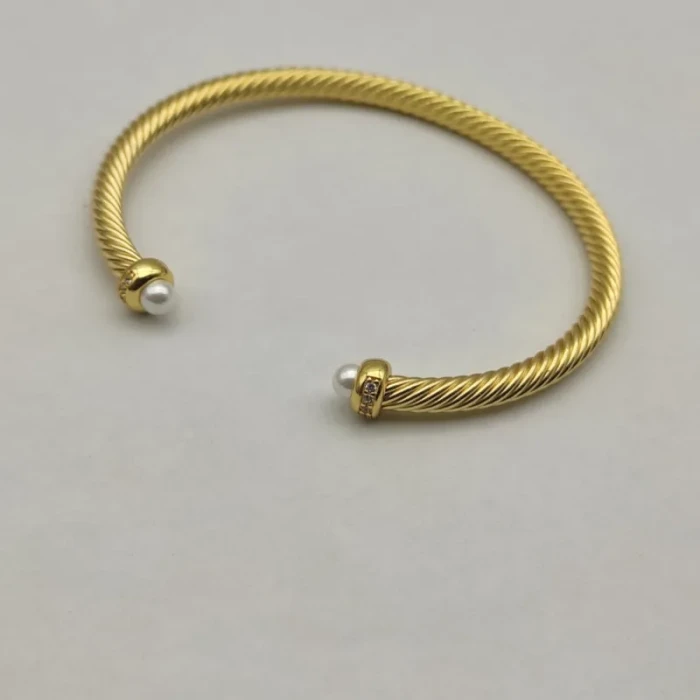 David Yurman 4mm Gold Pearl Diamond Bangle Bracelet