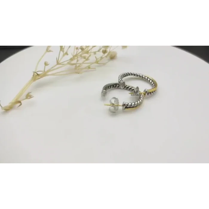 David Yurman Cable Hoop Earrings with Cylindrical Gold and Silver Accent