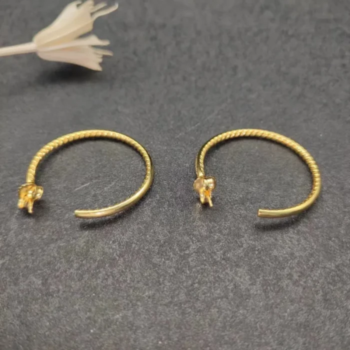 David Yurman Gold Tone Cable Single Row Diamond Hoop Earrings
