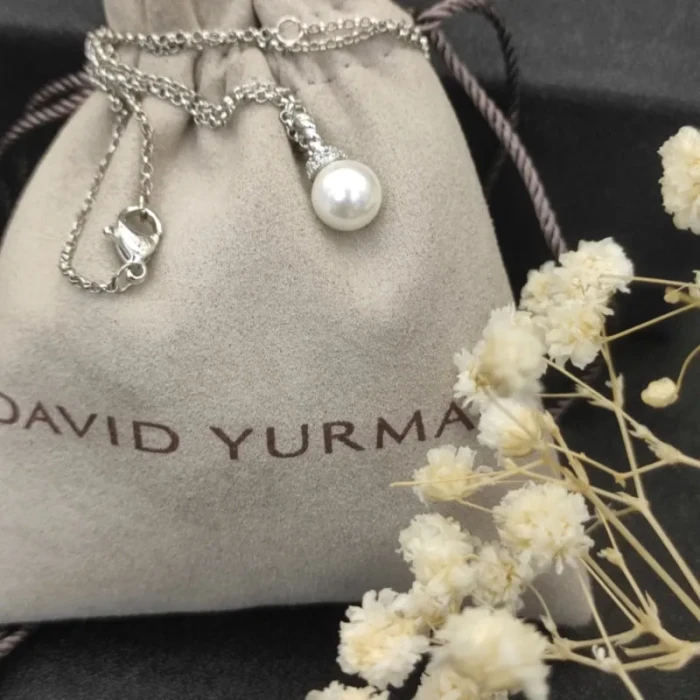 David Yurman Silver 8mm Pearl Pendant Necklace