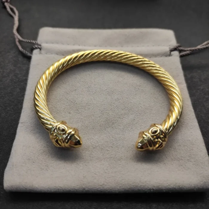 David Yurman 7mm Gold Colorful Enamel Cuff Bracelet, Fits Wrist Size 16cm - 20cm