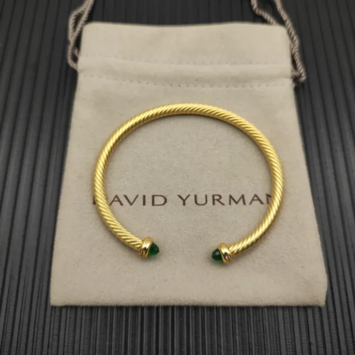 David Yurman 4mm Gold Deep Green Diamond Bangle Bracelet
