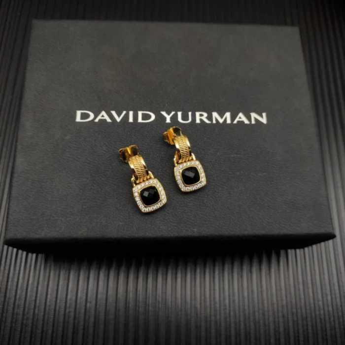 David Yurman Gold Black Pavé Square Cable Drop Earrings