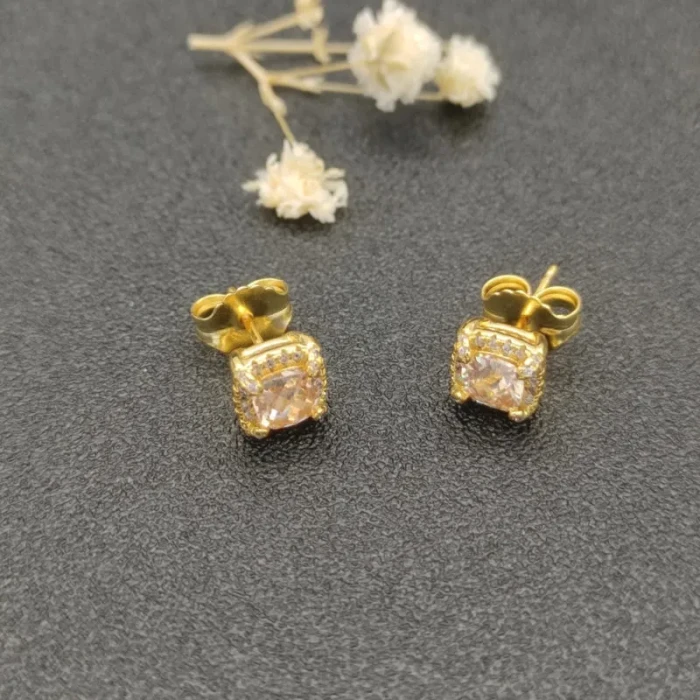 David Yurman 5mm Four-Prong Gold-Set Stud Earrings with Champagne Center Stone and Diamond Accents