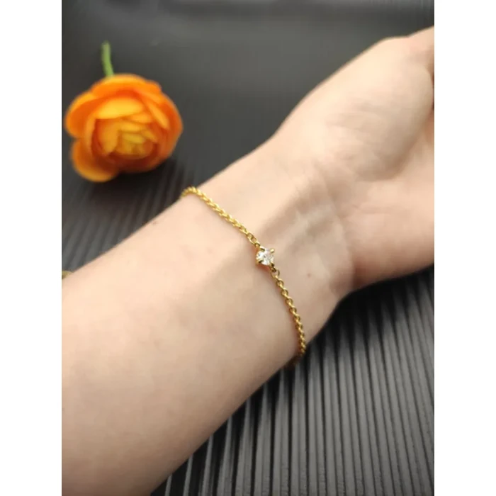 David Yurman 4mm Gold Single Stone White Diamond Bracelet