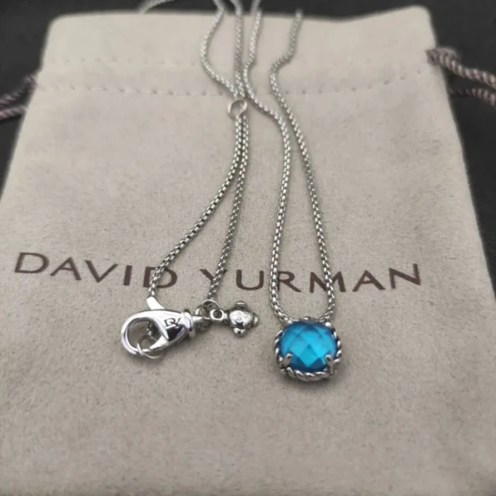 David Yurman 8mm Blue Sapphire Four-Prong Pendant Necklace