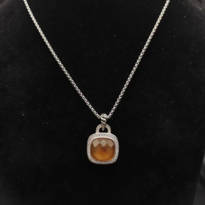 David Yurman 14mm Cushion-Cut Center Stone Necklace with Champagne Pavé