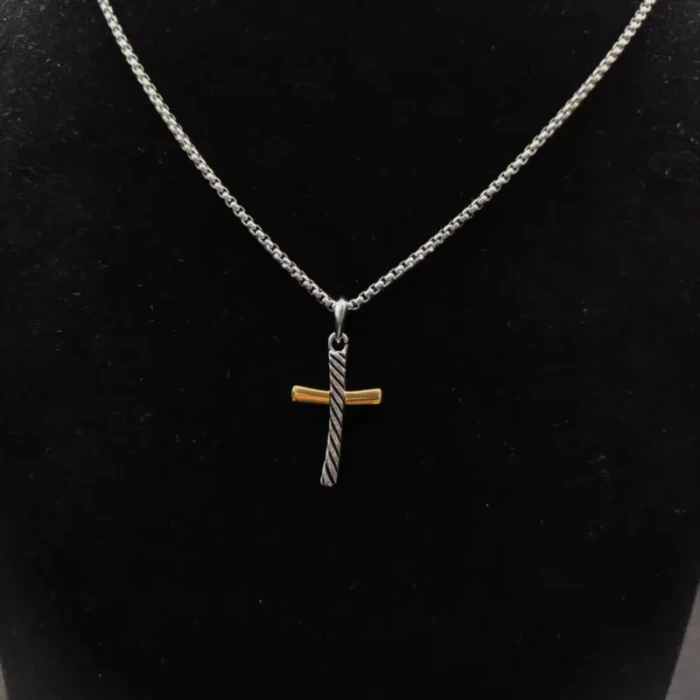 David Yurman Gold and Silver Horizontal Cross Pendant Necklace
