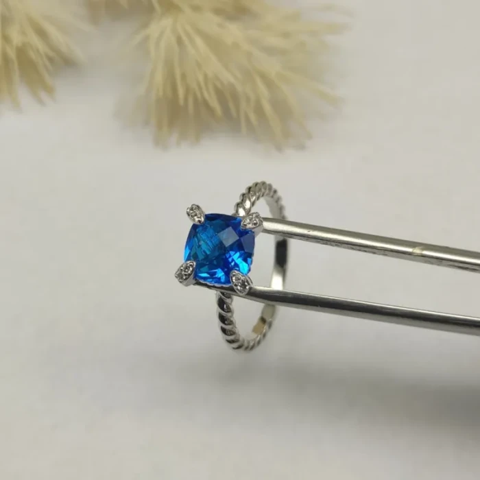 David Yurman 8mm Four-Prong Blue Diamond Ring