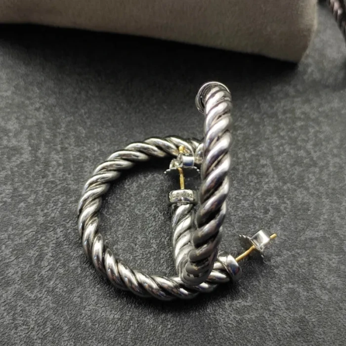 David Yurman Silver Large Twisted Cable Hoop Earrings, 40×5.8mm