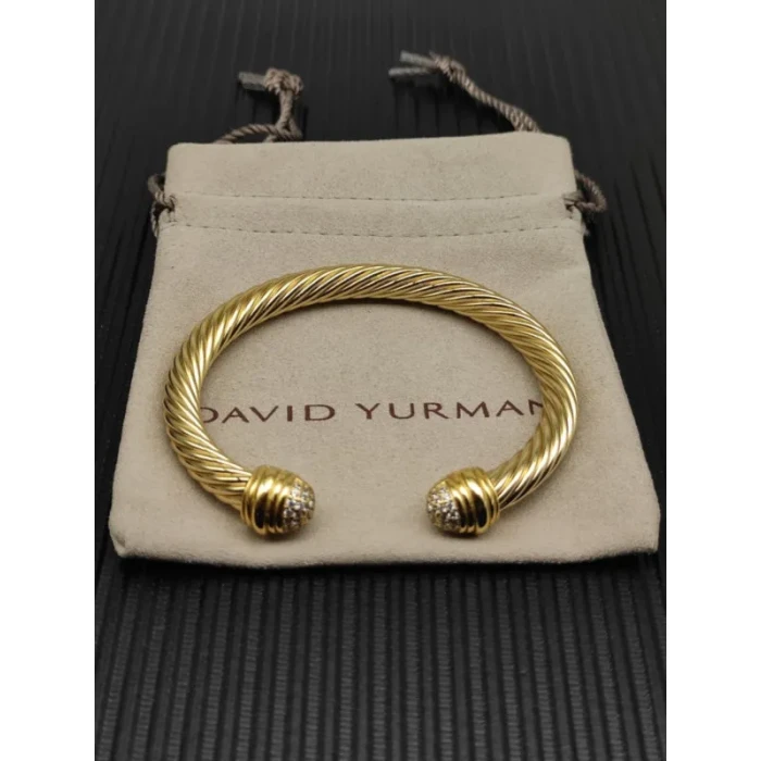 David Yurman 7mm Half Pavé Diamond Gold Cuff Bracelet
