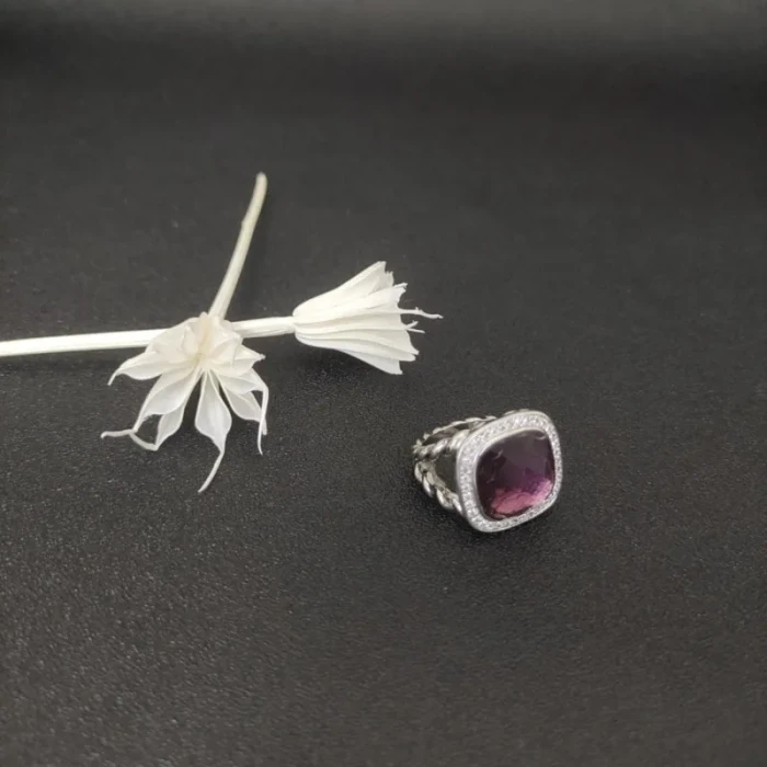 David Yurman 14mm Square-Cut Purple Diamond Cocktail Ring