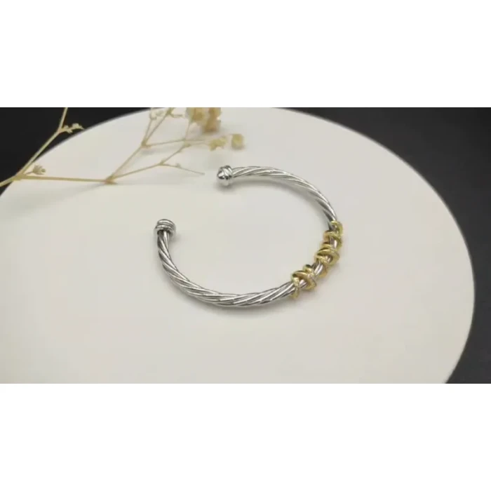 David Yurman 4mm Cable Cuff Bracelet with Rotating Curved Round End Caps