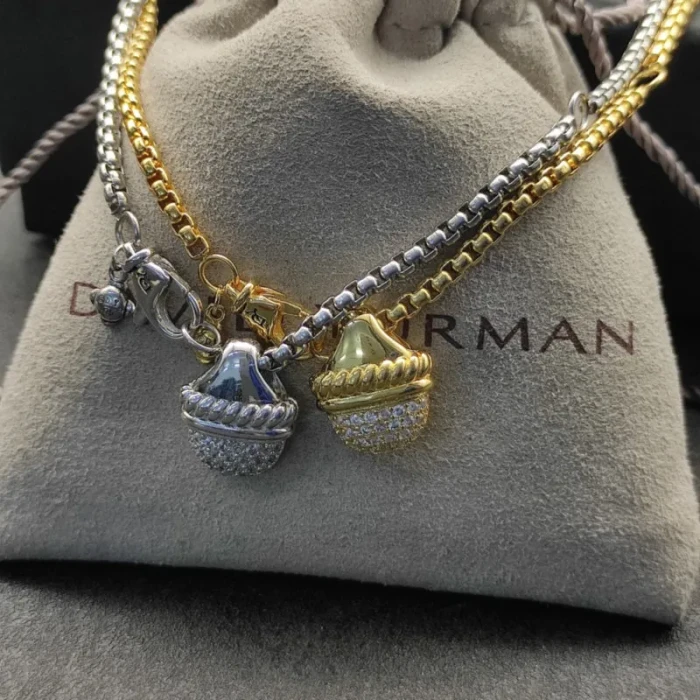 David Yurman Silver Half Pavé Diamond Necklace, 3mm Chain, 50+5cm Adjustable Length