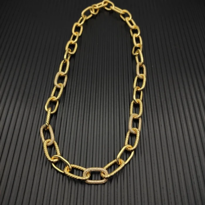 David Yurman Gold Madison Chain Diamond Accent Necklace 50cm