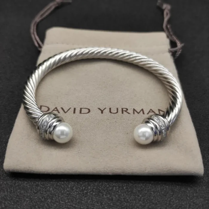 David Yurman 7mm Pearl-Set Cable Cuff Bracelet