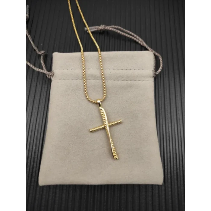 David Yurman Gold-Tone Cylindrical Cross Pendant Necklace