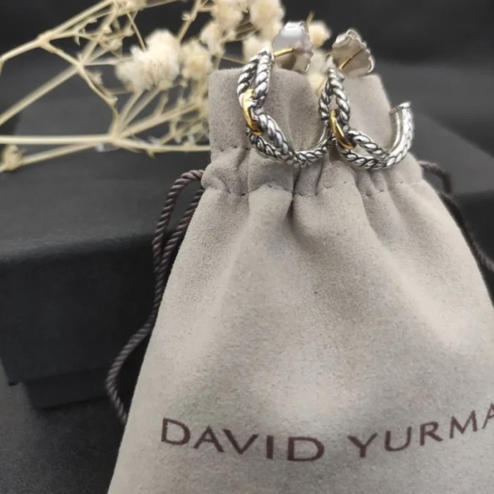 David Yurman Cable Cross Gold and Silver Hoop Earrings