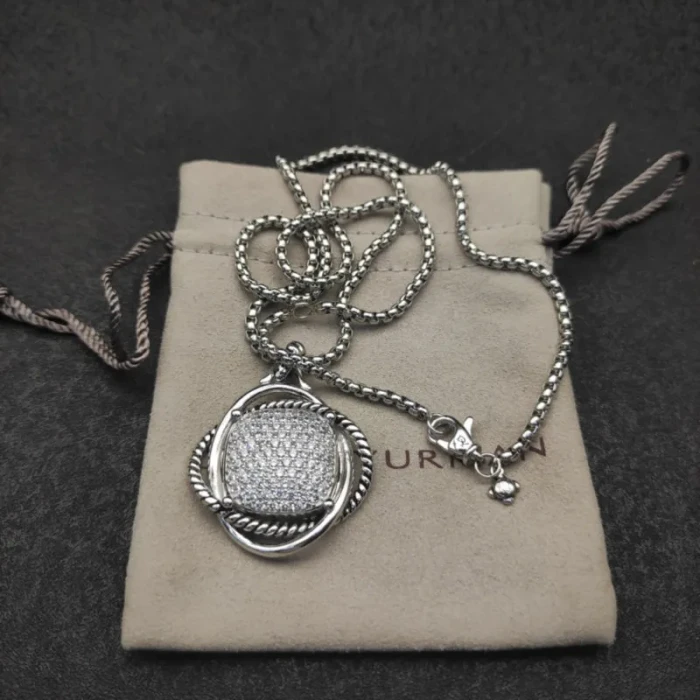 David Yurman 32mm Silver Pavé Diamond Square Cable Necklace