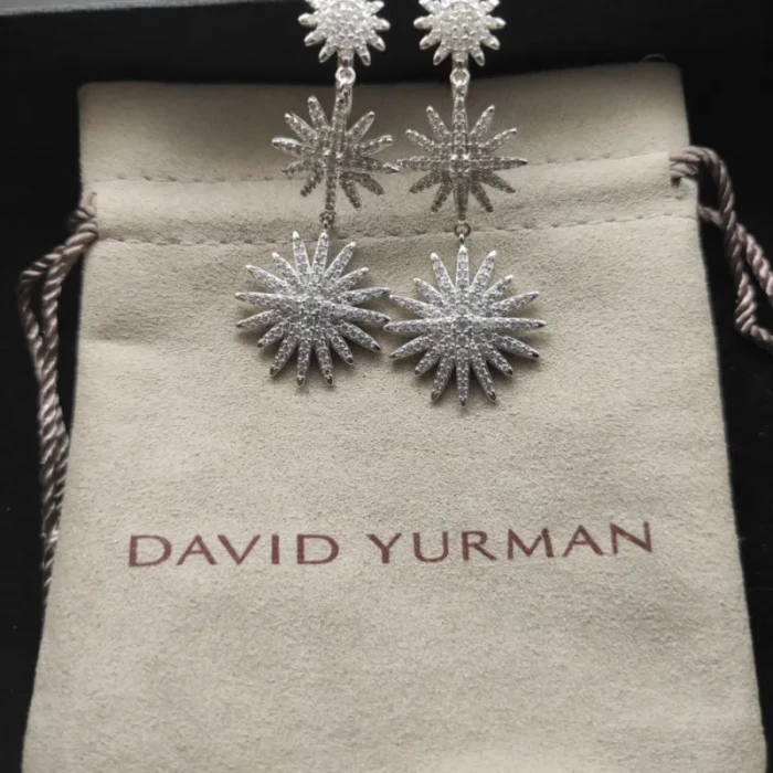 David Yurman Silver Triple Sunflower Earrings, 51mm Length