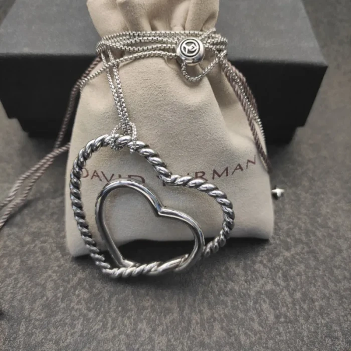 David Yurman 38mm Double Heart Silver Necklace