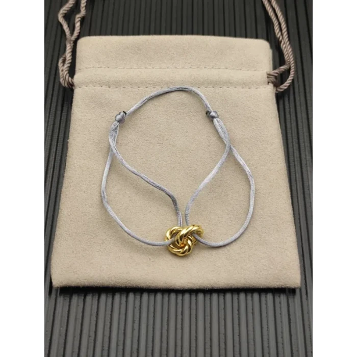 David Yurman Grey Double Ring Gold Nylon Cord Bracelet