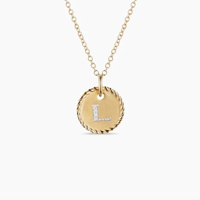 David Yurman Gold Diamond Initial L Disc Pendant Necklace