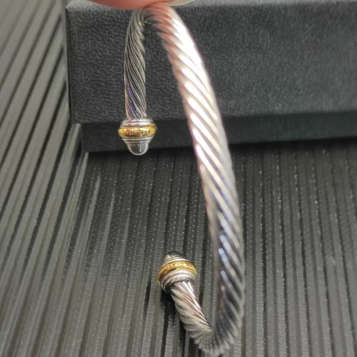 David Yurman 5mm Gold and Silver Pavé Half-Diamond Cable Bracelet