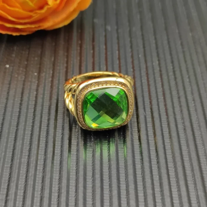 David Yurman Gold 14mm Square Green Pavé Diamond Ring