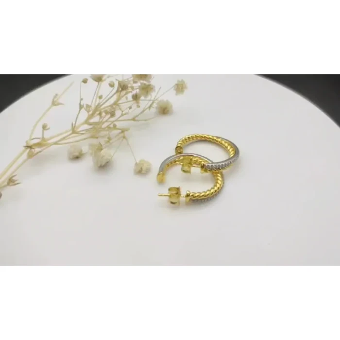 David Yurman Cable Pavé Gold and Silver Hoop Earrings