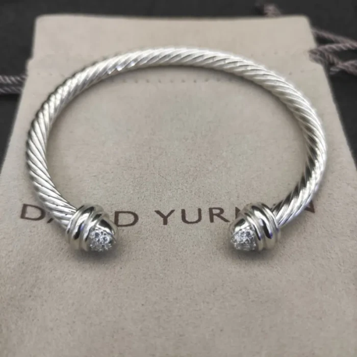 David Yurman 5mm Half-Pavé Cable Cuff Bracelet White Diamonds
