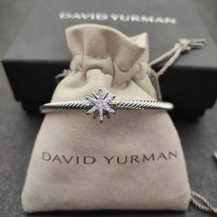 David Yurman 3mm Silver Sunburst Cuff Bracelet, Fits Wrist Size 16cm - 20cm