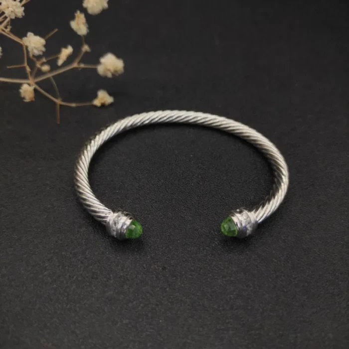 David Yurman 5mm Gemstone Light Green Diamond Station Cuff Bracelet