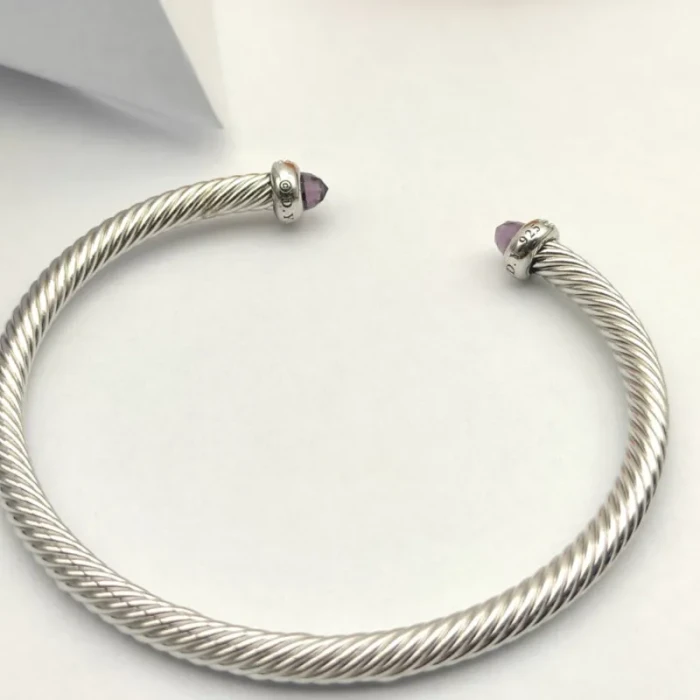 David Yurman 4mm Sterling Silver Purple Diamond Bangle Bracelet
