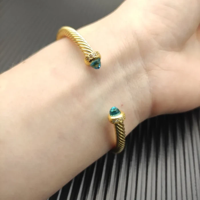 David Yurman 4mm Gold Blue Diamond Bangle Bracelet