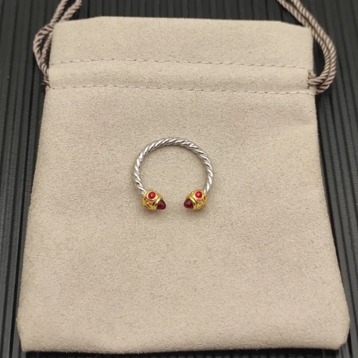 David Yurman 2.3mm Gold and Silver Renaissance Carnelian Pavé Diamond Ring